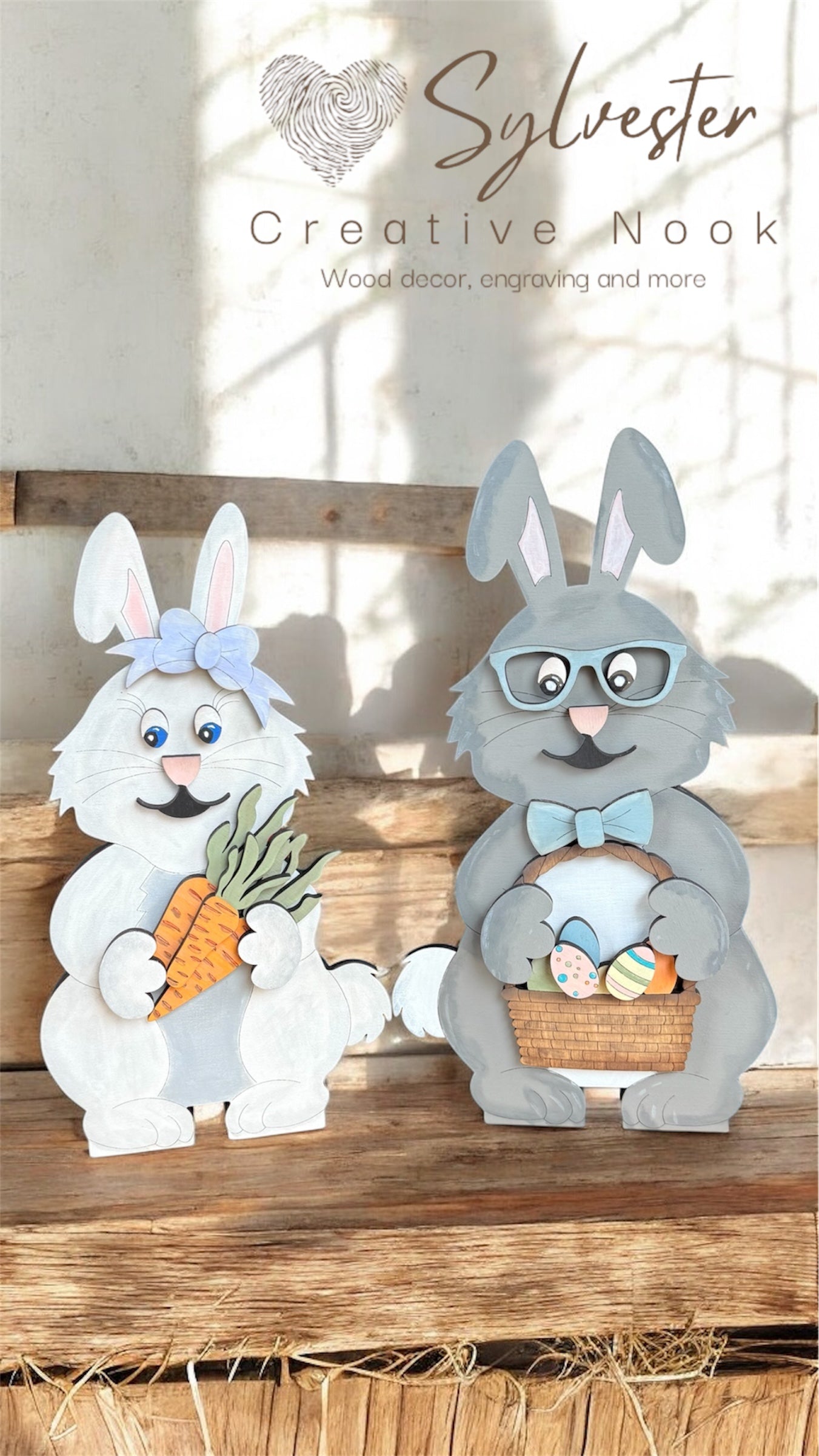 Hand painted Bunny Pair Shelf Sitters