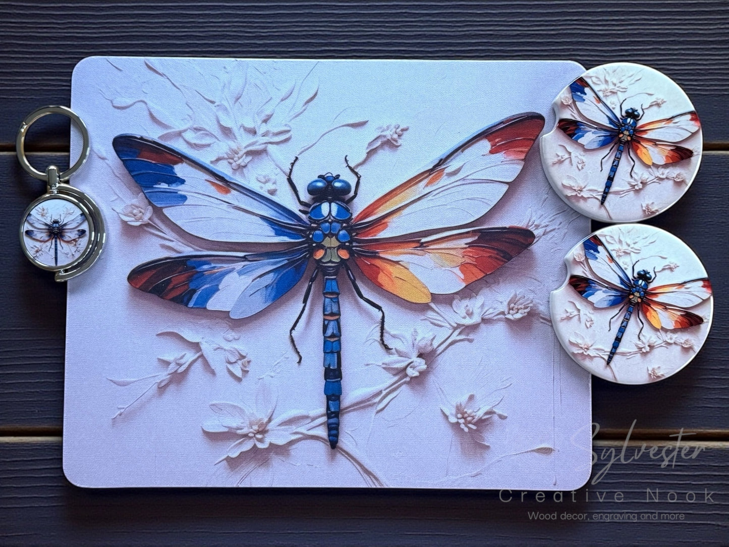 Mouse pad car coaster and keychain bundle