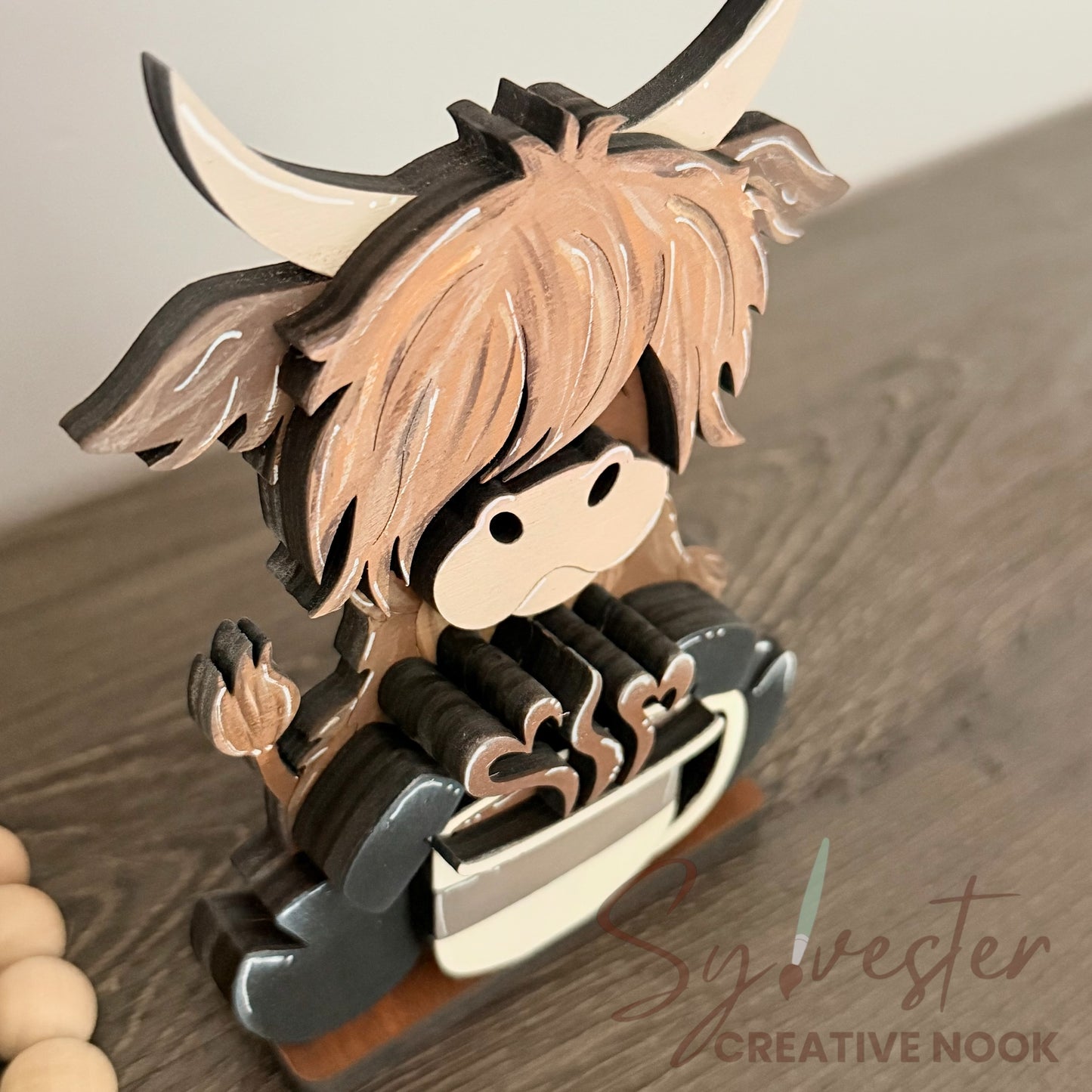 Hand Painted Little Highland Cow Self Sitter / Nova Scotia Made