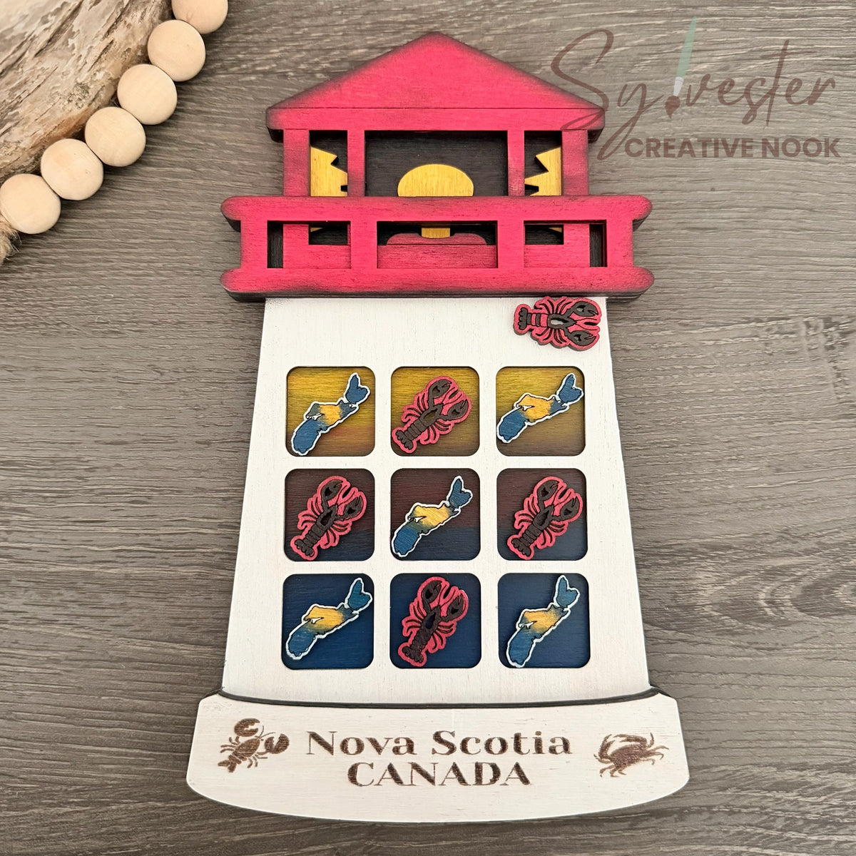 Hand Painted Nova Scotia Souvenir Lighthouse Tic Tac Toe Game Board