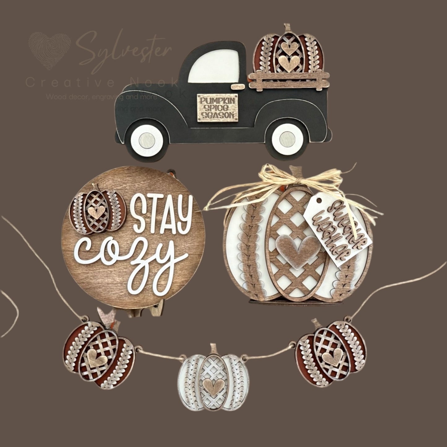 Cozy Sweater Pumpkin Tiered Tray Set (Tray not included)