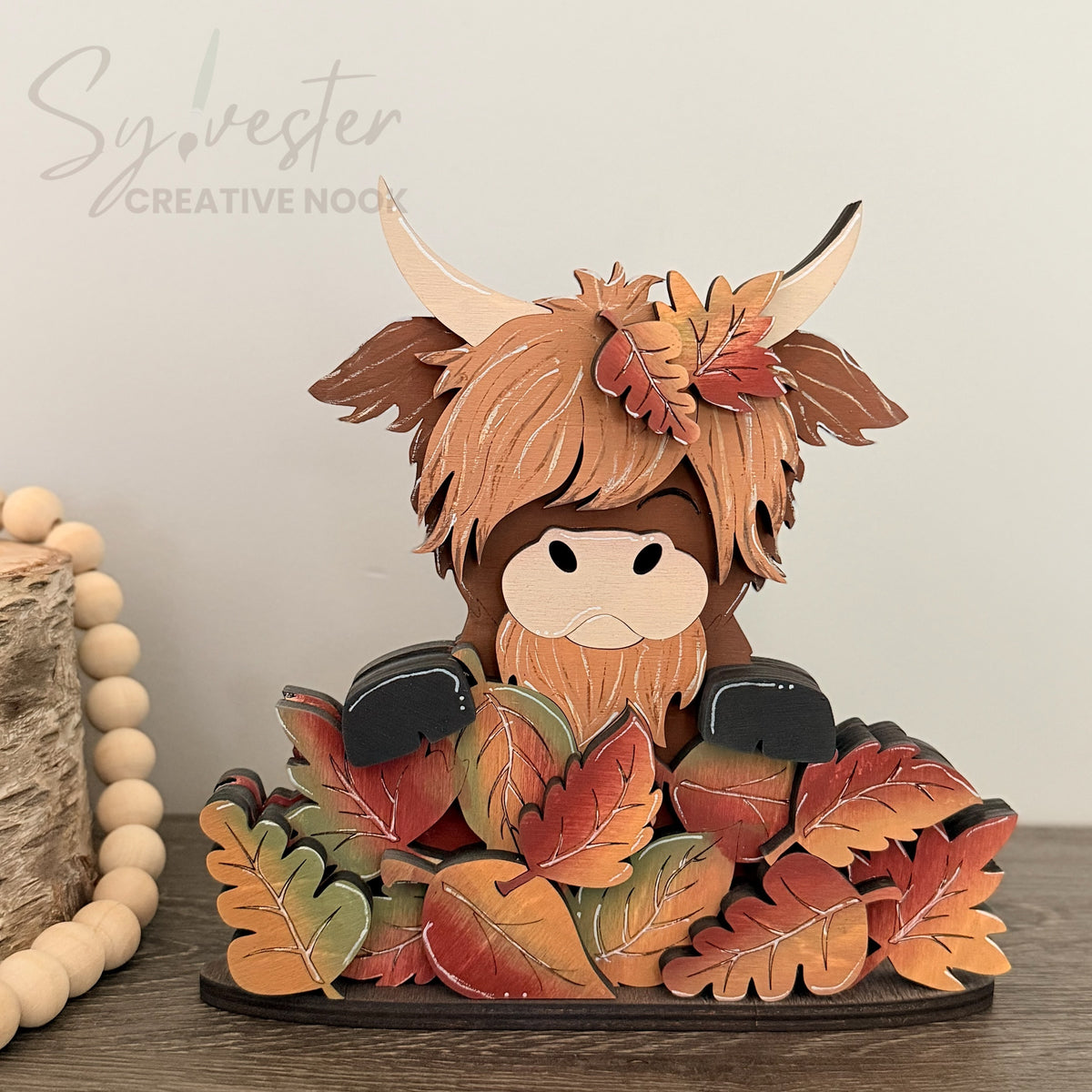 Hand Painted Fall Highland Cow Shelf Sitter / Nova Scotia Made