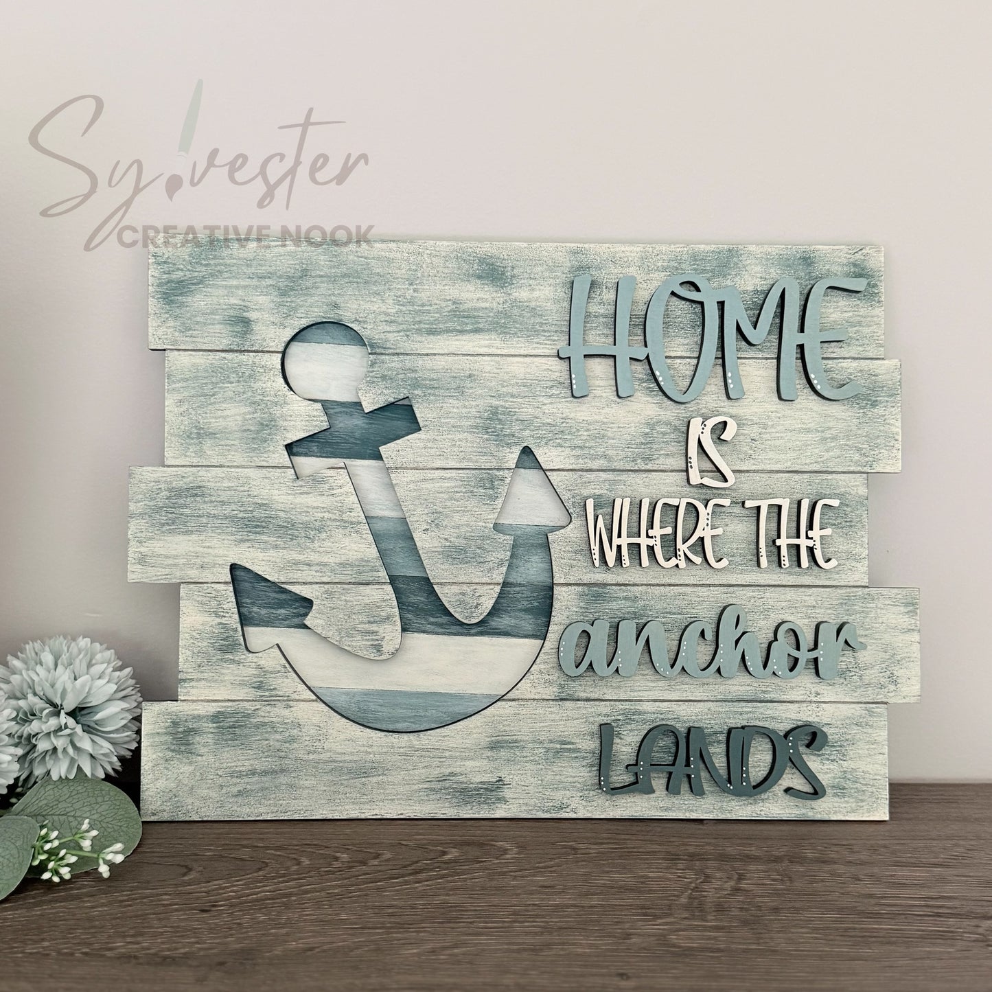 Hand Painted Home Is Where the Anchor Lands Shelf Leaner/Sign