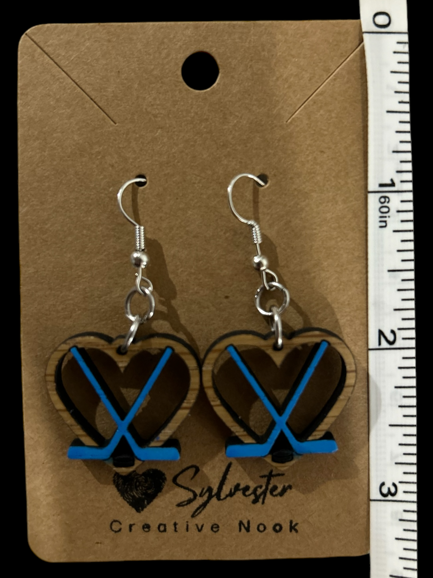 Hockey Stick and Puck Wood Earrings