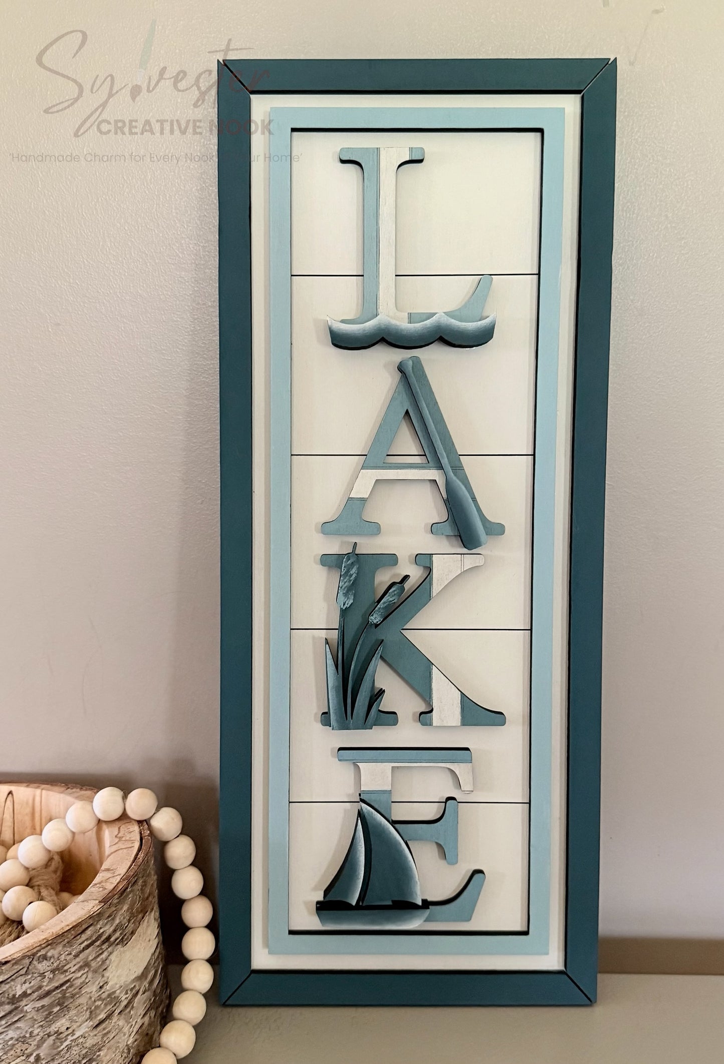 Lake hand painted sign 17.75 inch X 7.25 inch