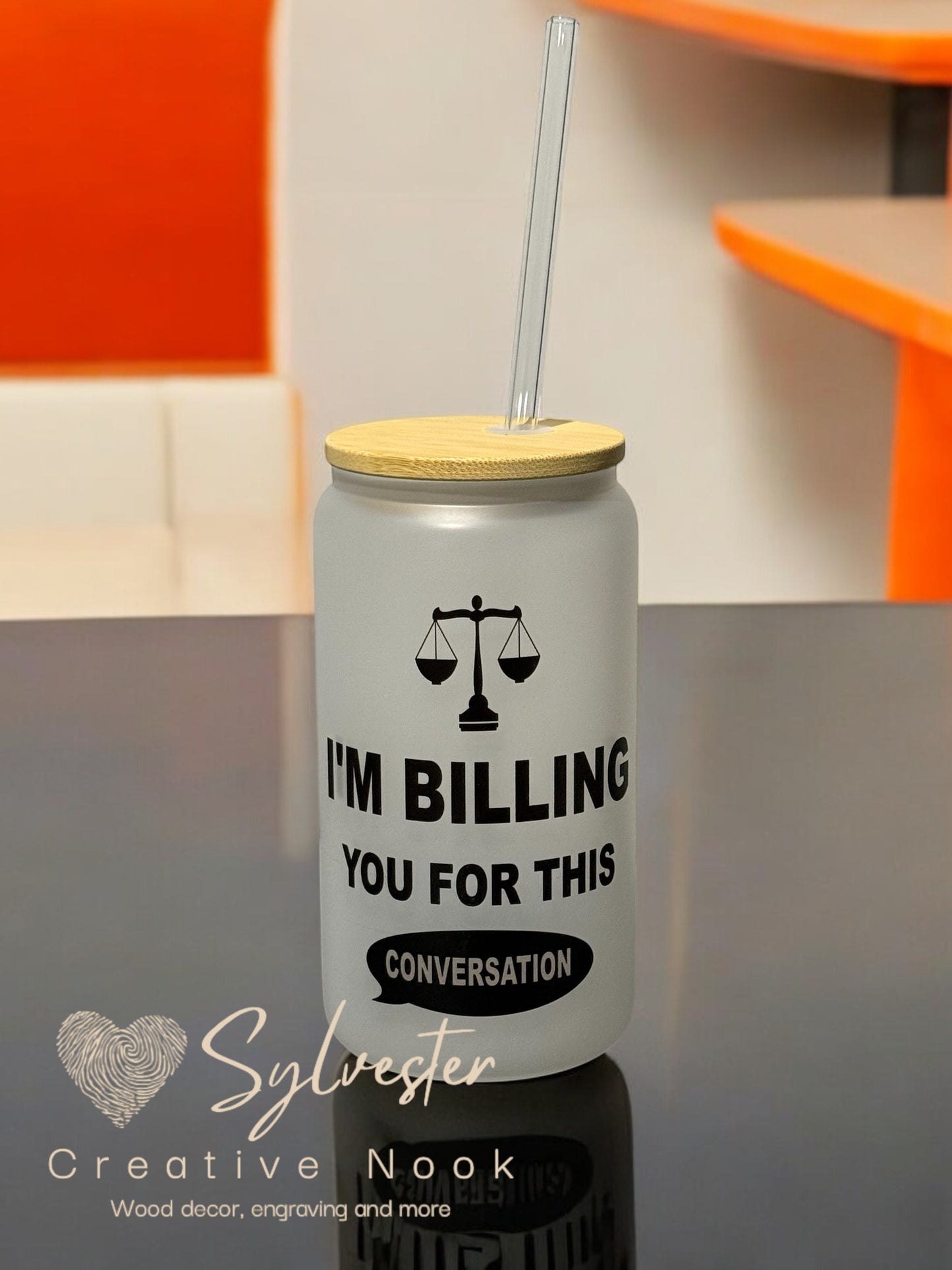 16 oz Frosted Glass Can With Bamboo Lid