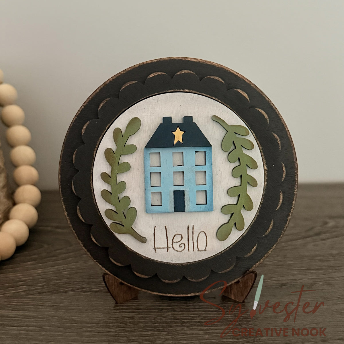 Hand Painted 3 inch Round Sign with easel and 5 Inserts / Nova Scotia Made