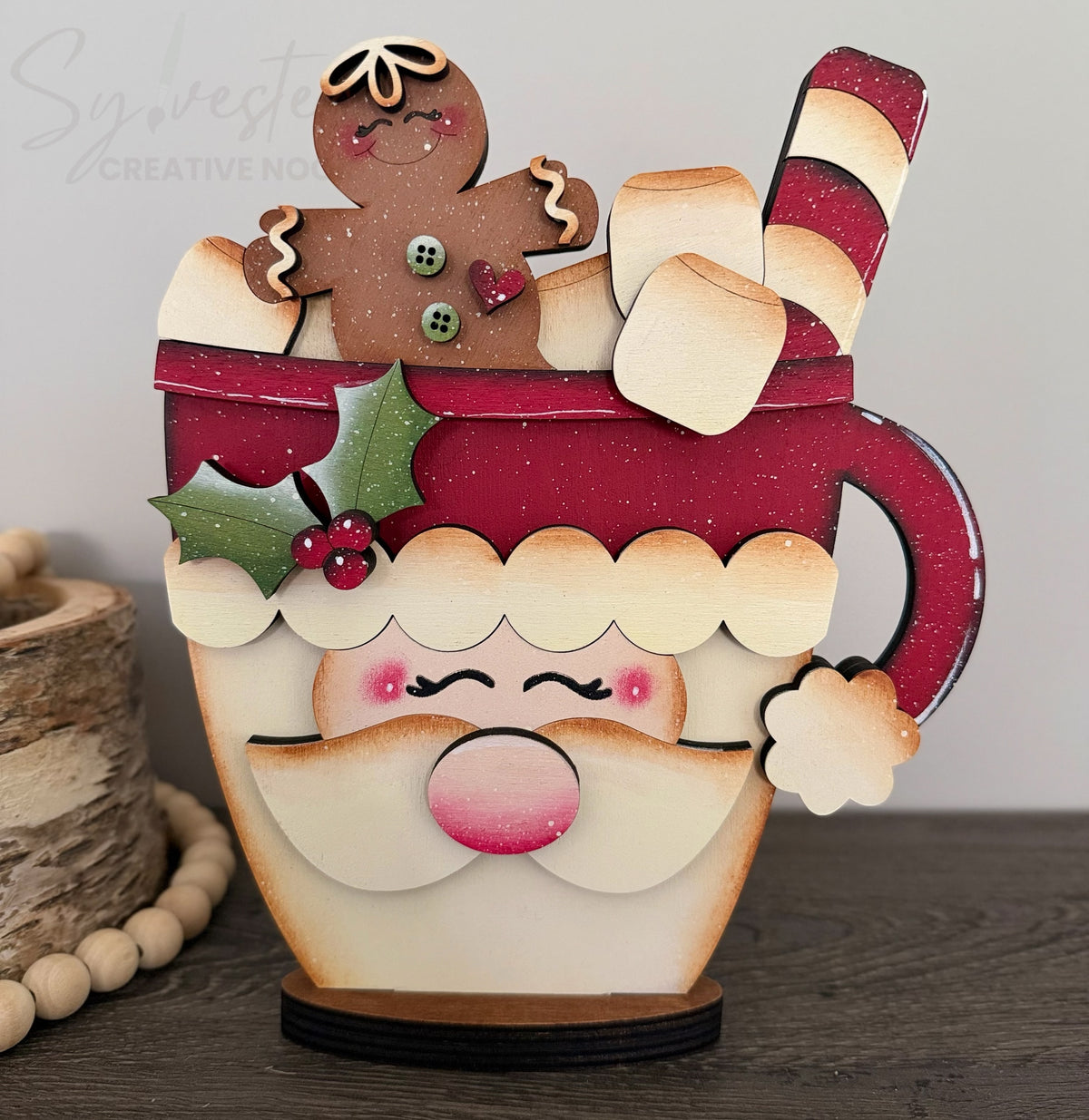 Santa Hot Cocoa Mug Shelf Sitter/ Nova Scotia Made/ Nova Scotia Hand Painted
