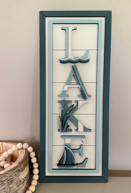 Lake hand painted sign 17.75 inch X 7.25 inch