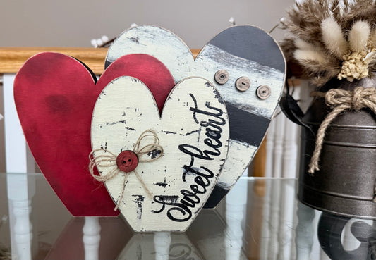 Set of Three Rustic Heart Shelf Sitters