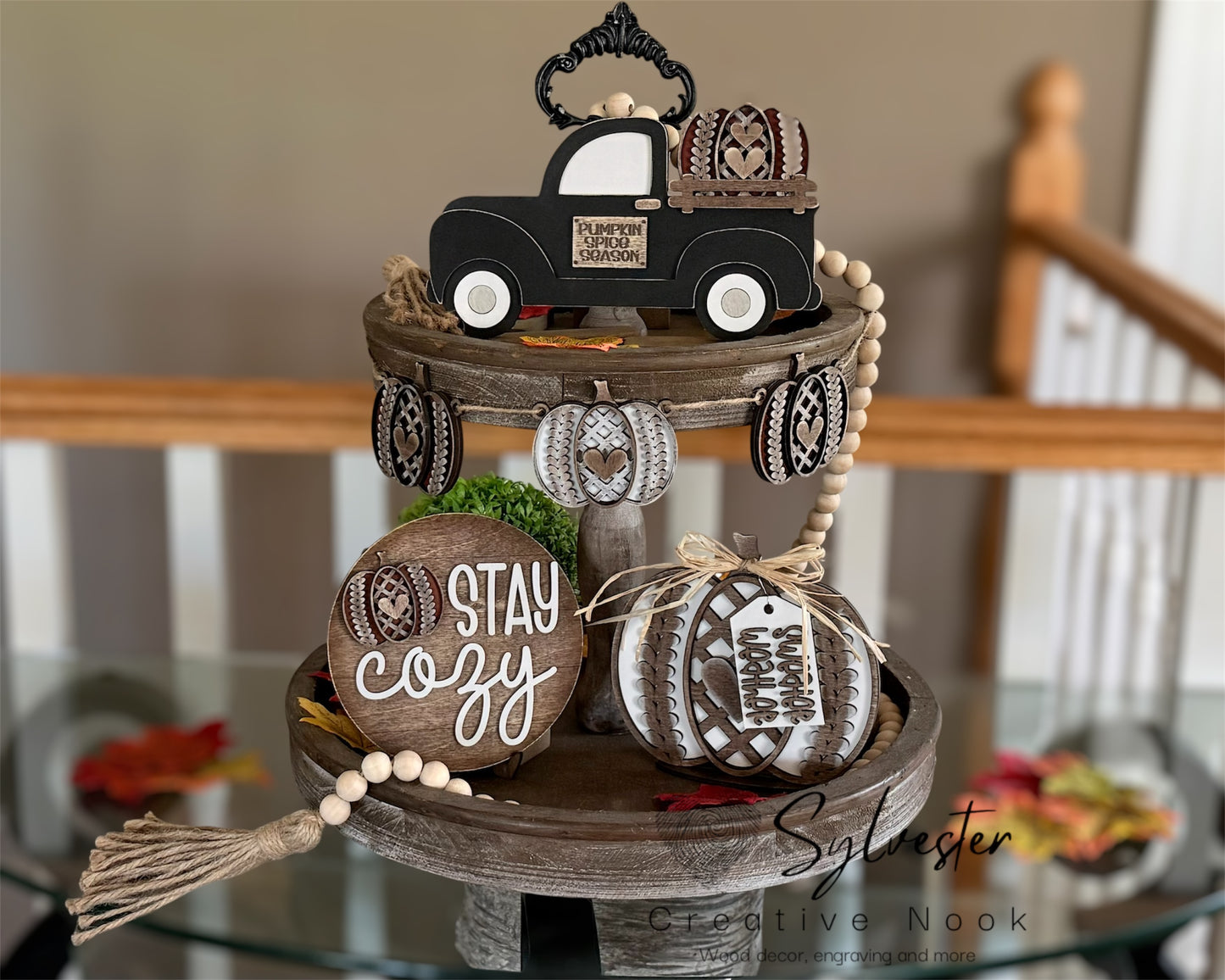 Cozy Sweater Pumpkin Tiered Tray Set (Tray not included)