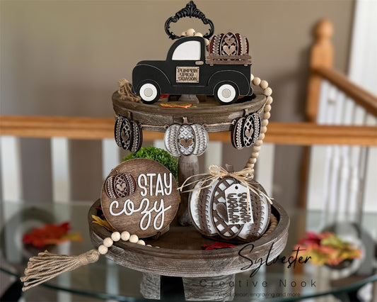 Cozy Sweater Pumpkin Tiered Tray Set (Tray not included)