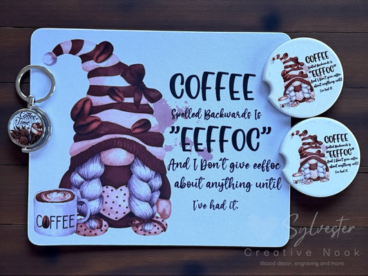 Mouse pad car coaster and keychain bundle