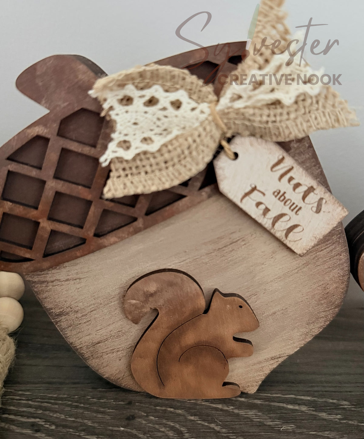 Hand Painted Acorn Squirrel Shelf Sitter Set