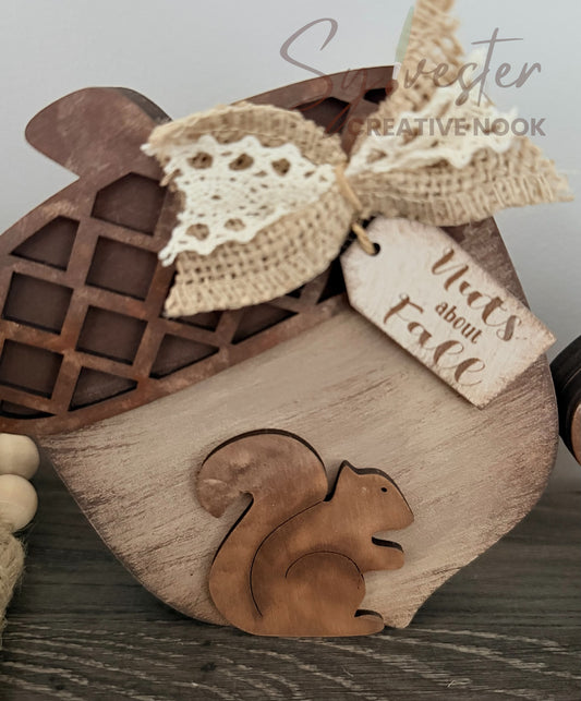 Hand Painted Acorn Squirrel Shelf Sitter Set/ Nova Scotia Made