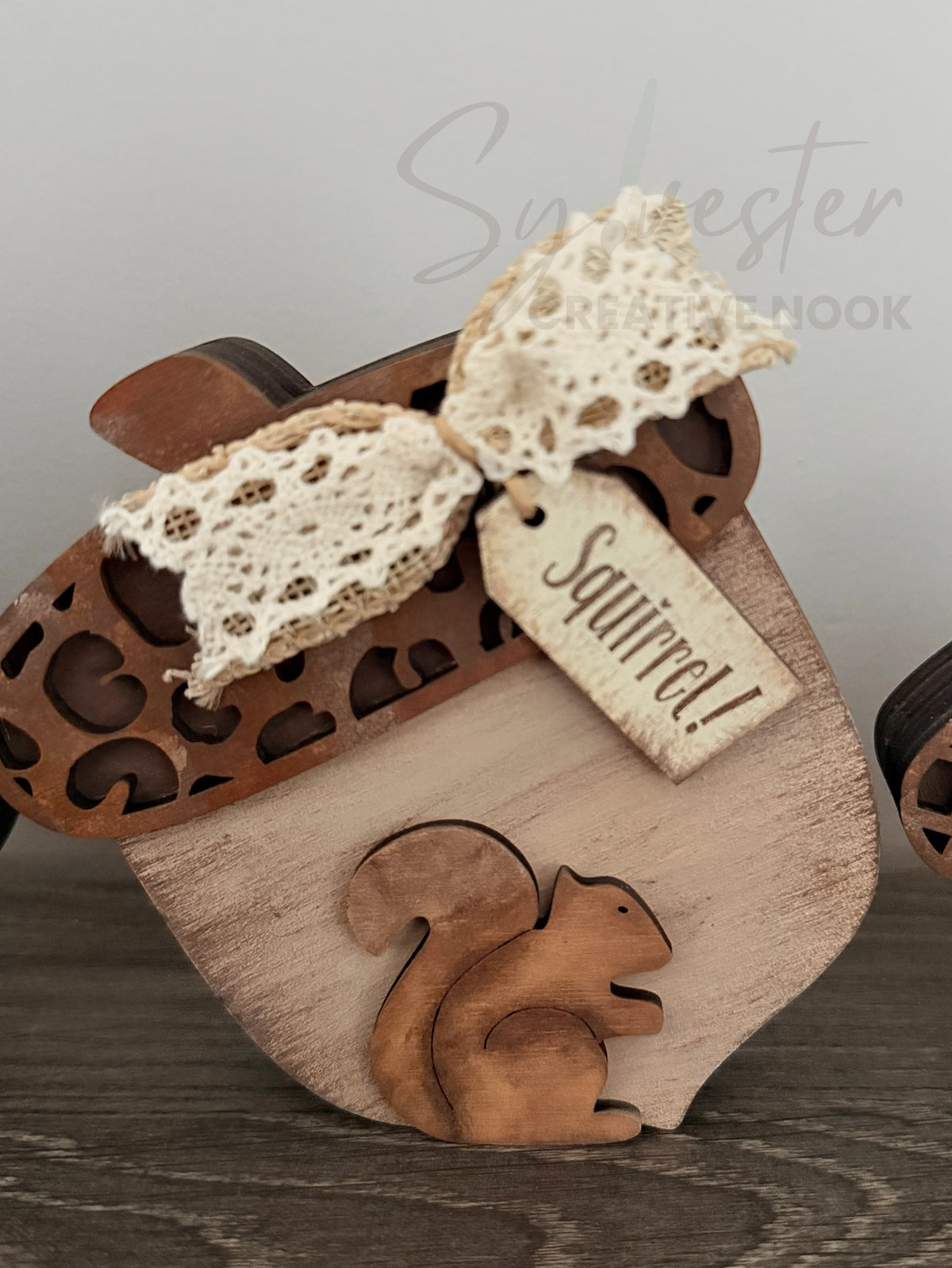 Hand Painted Acorn Squirrel Shelf Sitter Set