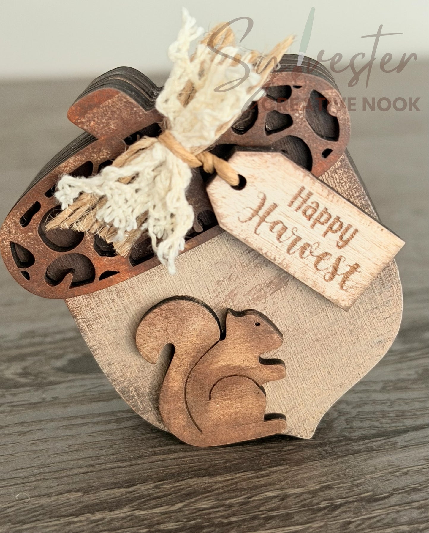 Hand Painted Acorn Squirrel Shelf Sitter Set