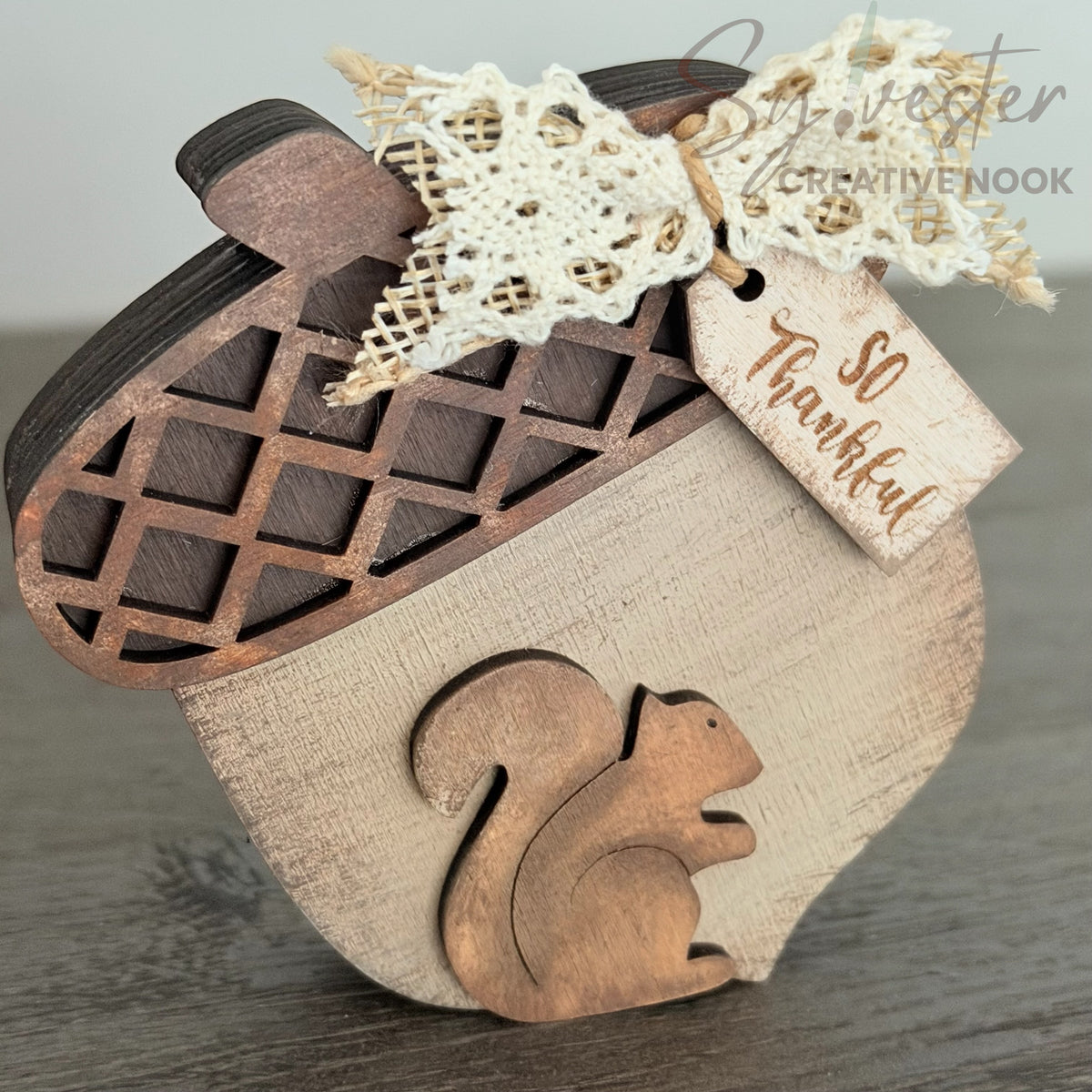 Hand Painted Acorn Squirrel Shelf Sitter Set