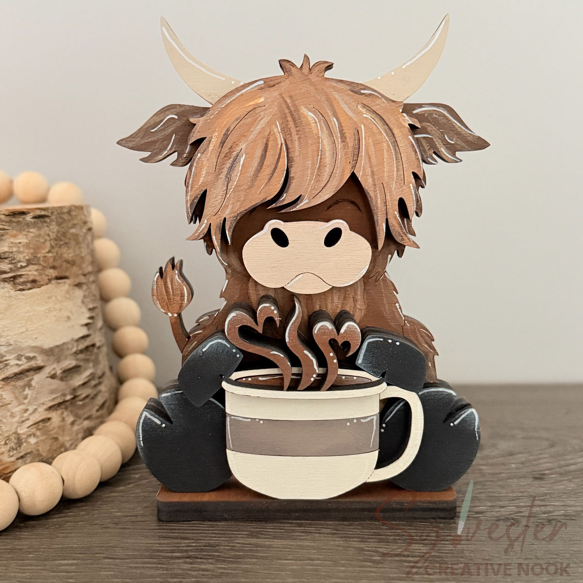 Hand Painted Little Highland Cow Self Sitter / Nova Scotia Made
