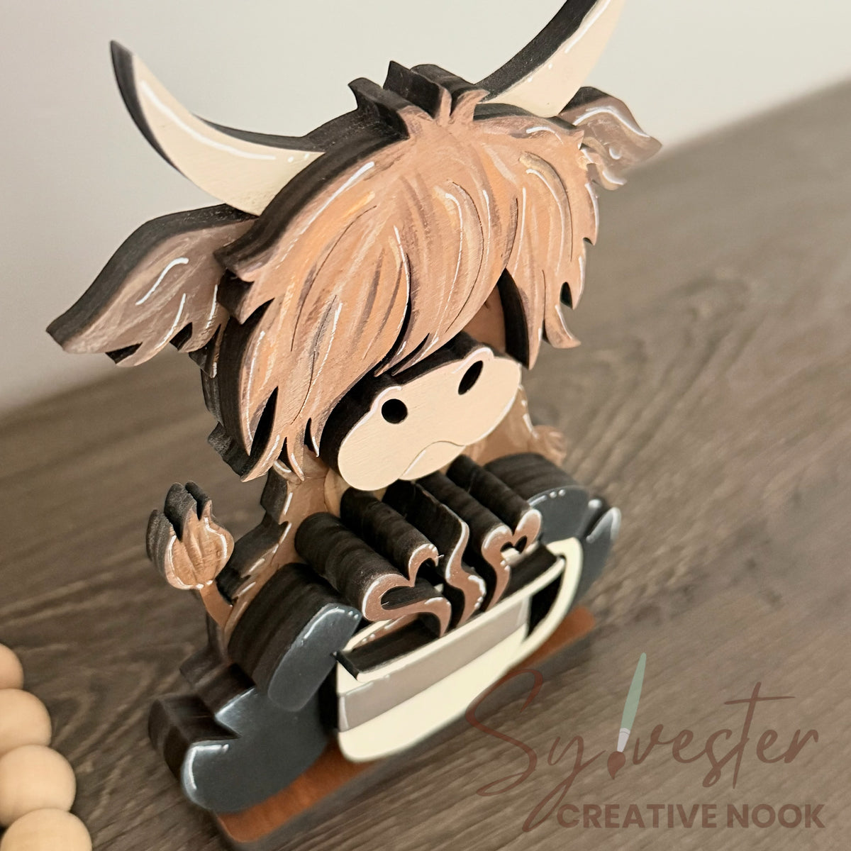 Hand Painted Little Highland Cow Self Sitter / Nova Scotia Made