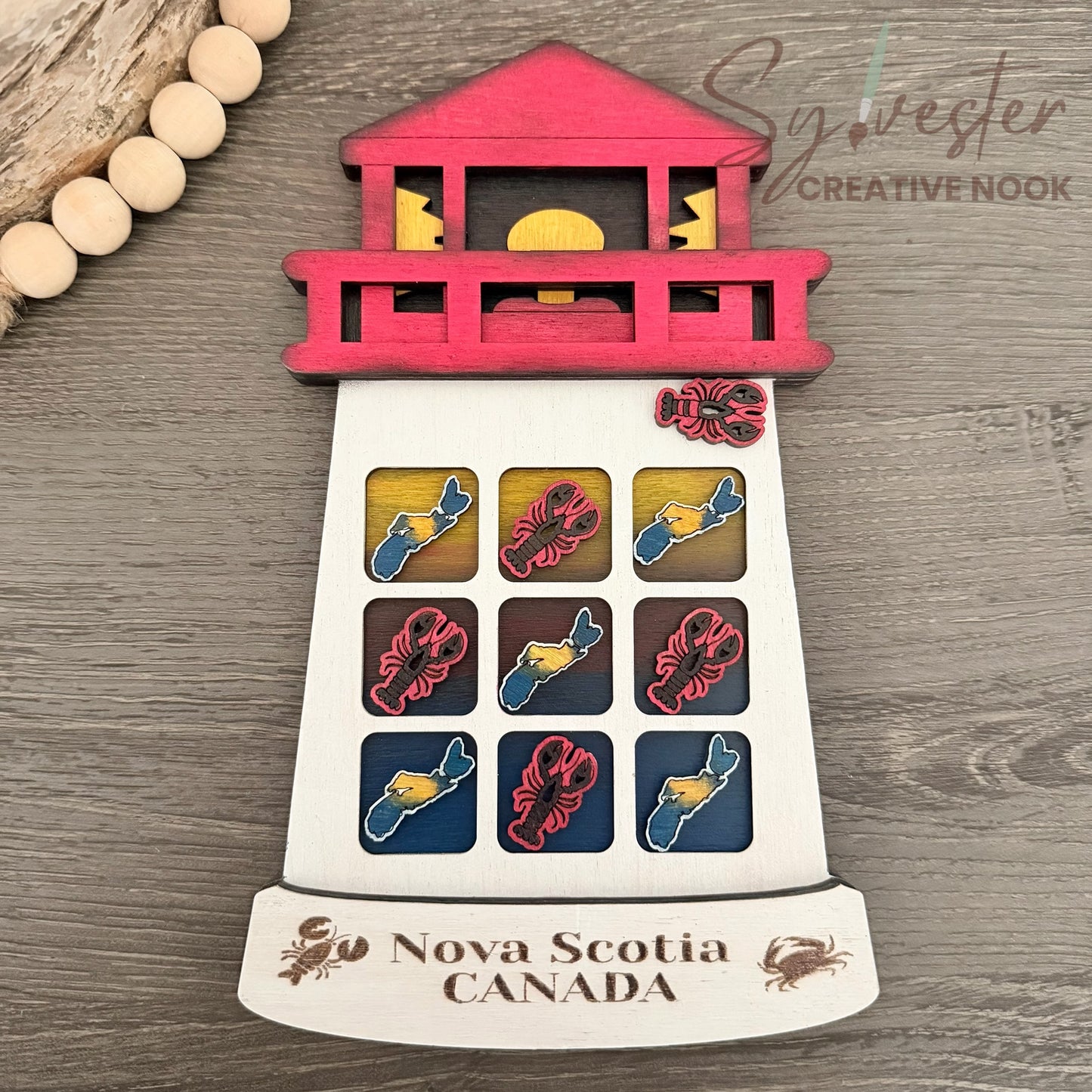 Hand Painted Nova Scotia Souvenir Lighthouse Tic Tac Toe Game Board