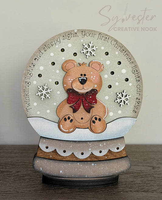 Lighted Baby’s First Christmas Ornament or Shelf Sitter Snow Globe/ Nova Scotia Made/ Nova Scotia Hand Painted