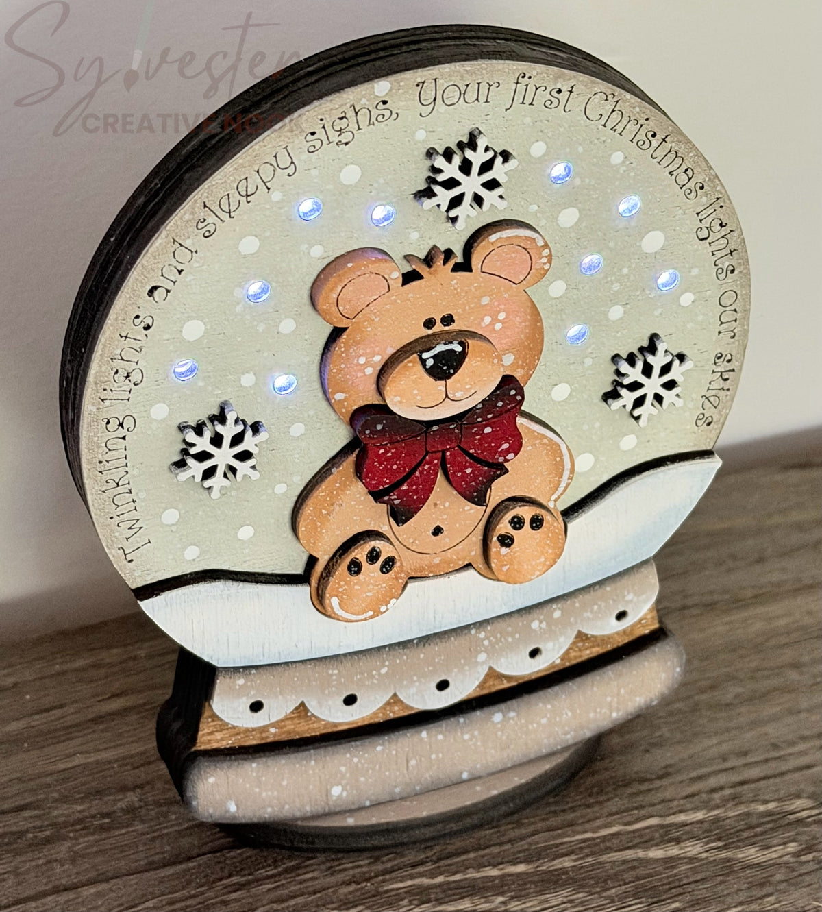Lighted Baby’s First Christmas Ornament or Shelf Sitter Snow Globe/ Nova Scotia Made/ Nova Scotia Hand Painted