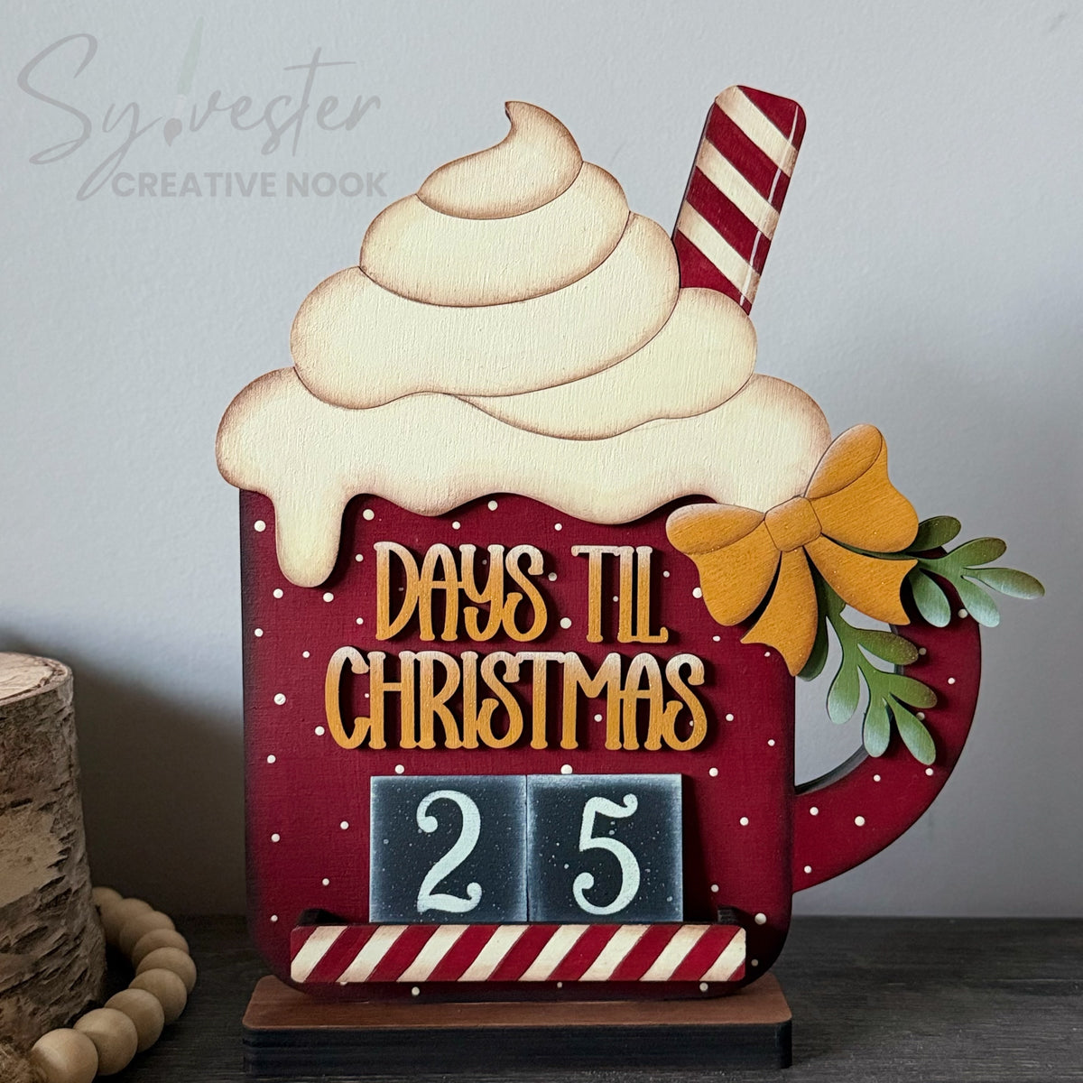 Days Until Christmas Cocoa Shelf Sitter/Nova Scotia Hand Painted/ Nova Scotia Made