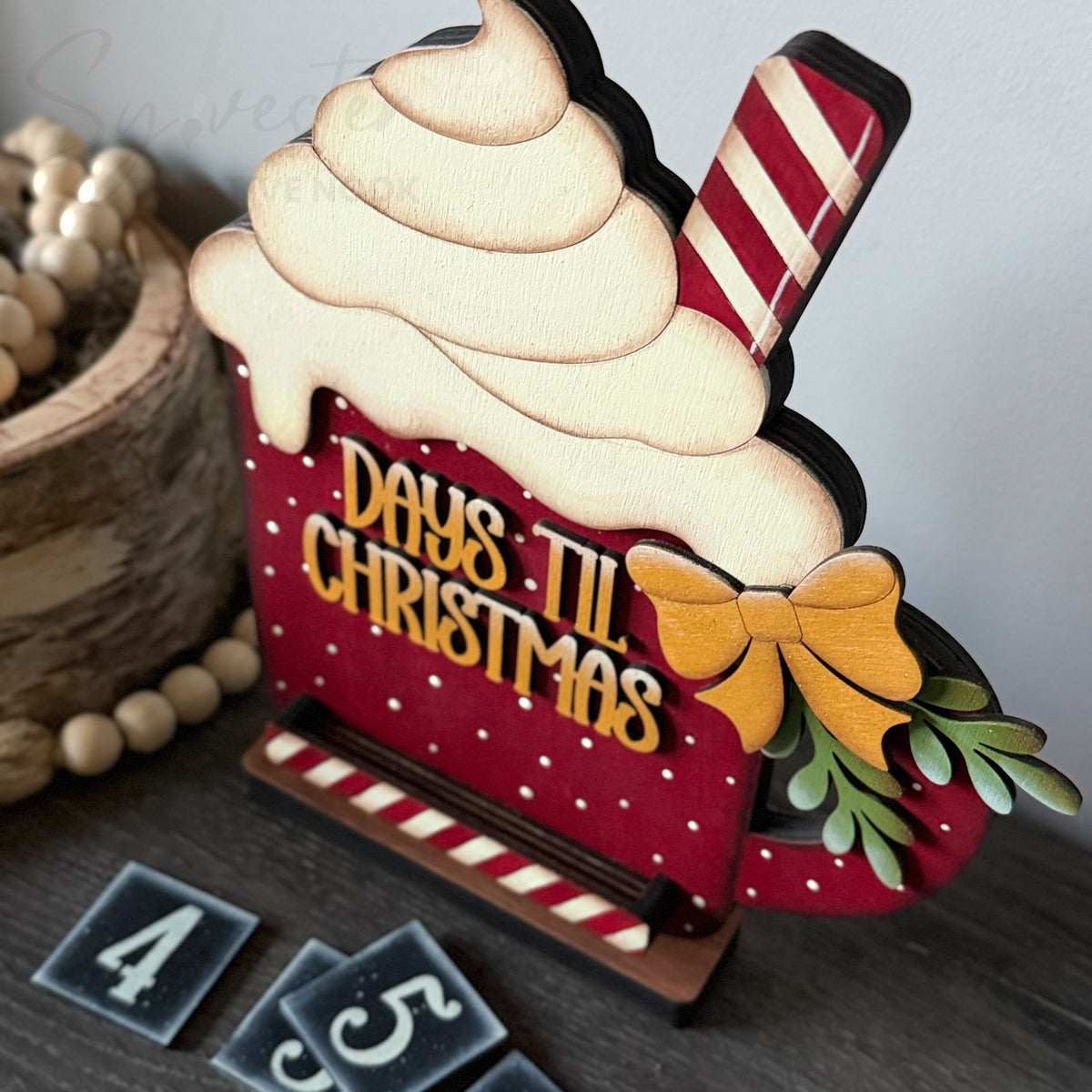 Days Until Christmas Cocoa Shelf Sitter/Nova Scotia Hand Painted/ Nova Scotia Made