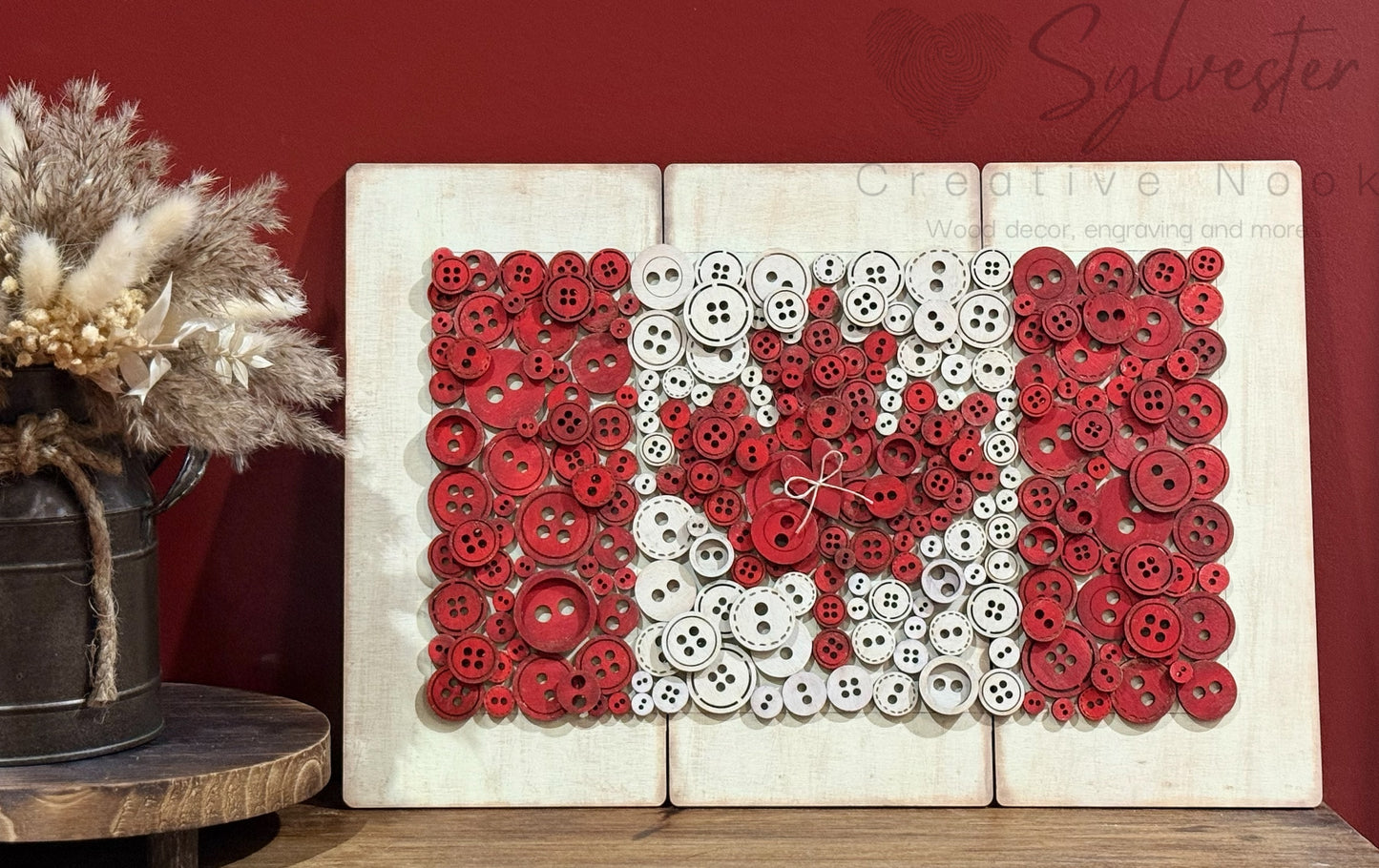 Wooden Button Canada Flag Plaque