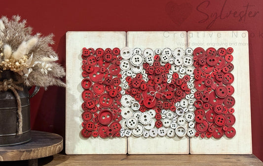 Wooden Button Canada Flag Plaque