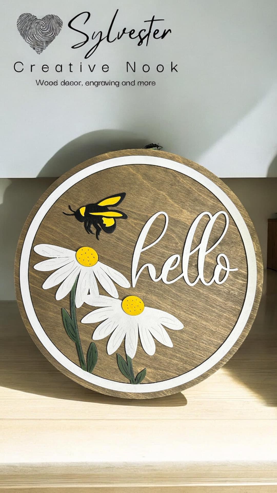 Bee and flower Hello Sign