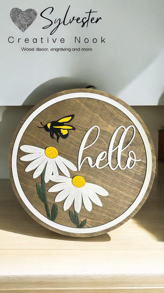 Bee and flower Hello Sign