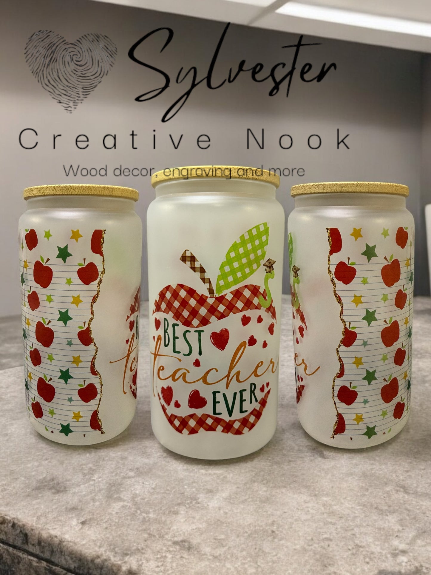 16 oz Frosted Glass Can With Bamboo Lid