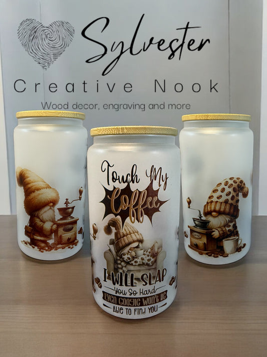 16 oz Frosted Glass Can With Bamboo Lid