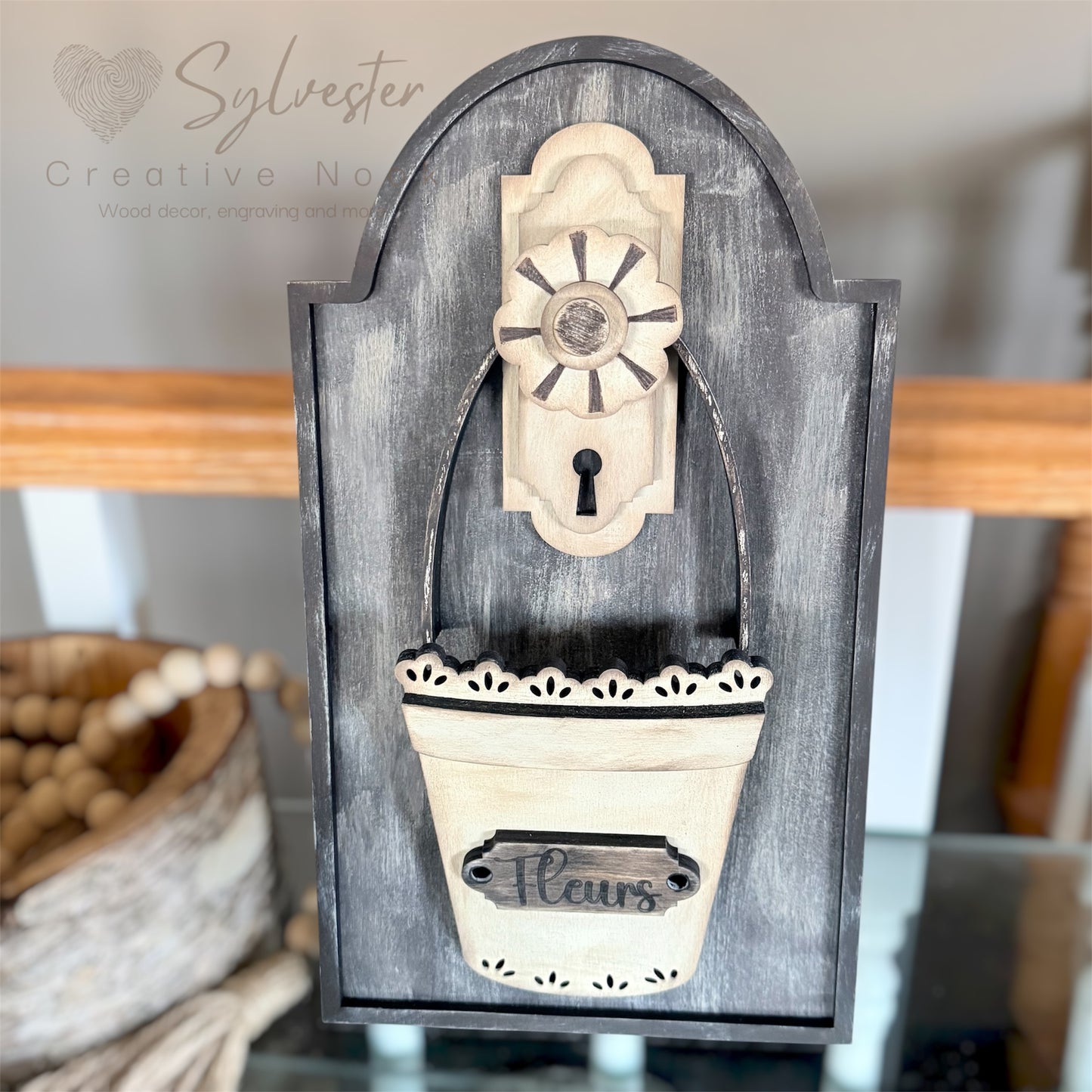 Vintage Door Handle/Bucket Shelf Sitter (flowers not included)