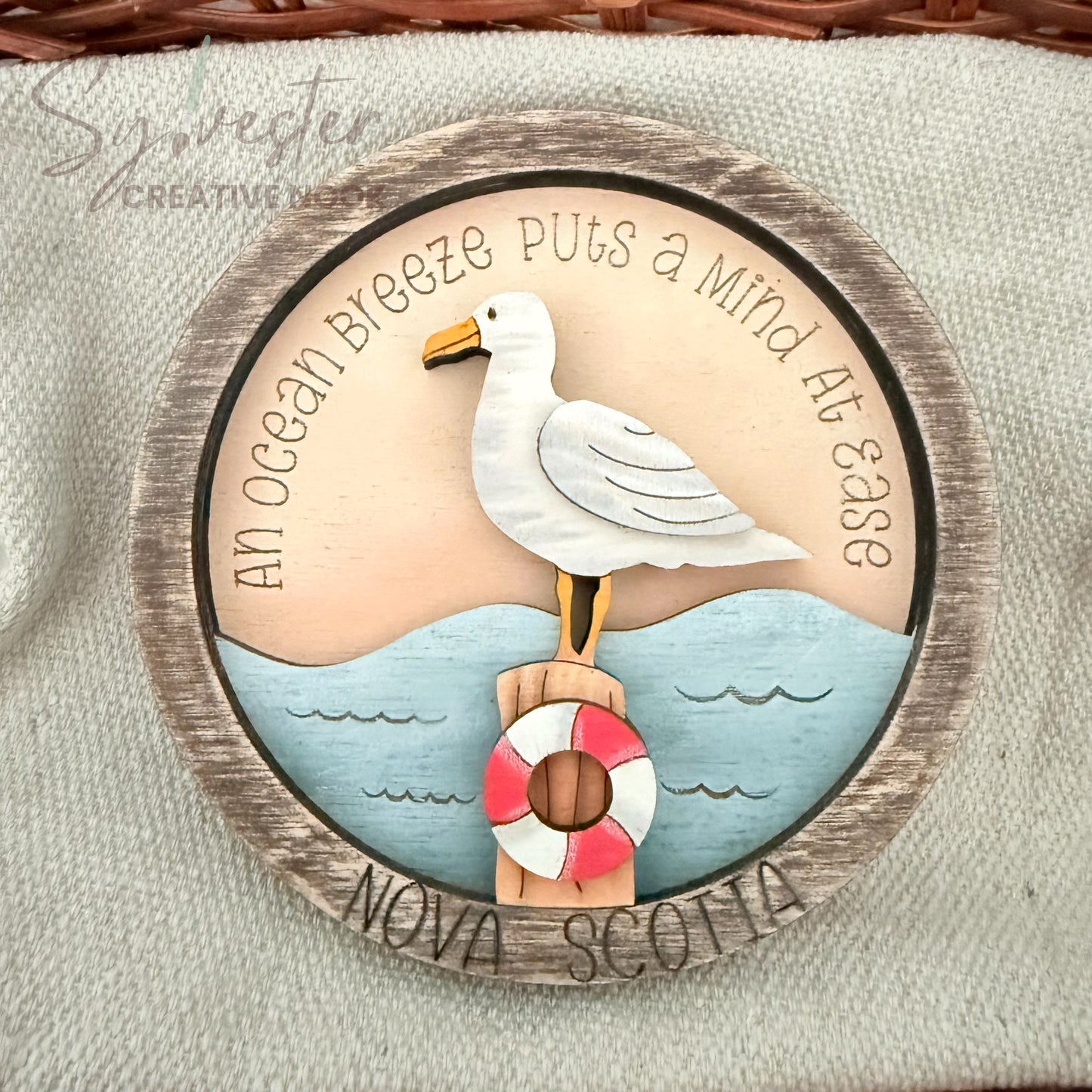 Hand painted layered Nova Scotia wood magnet