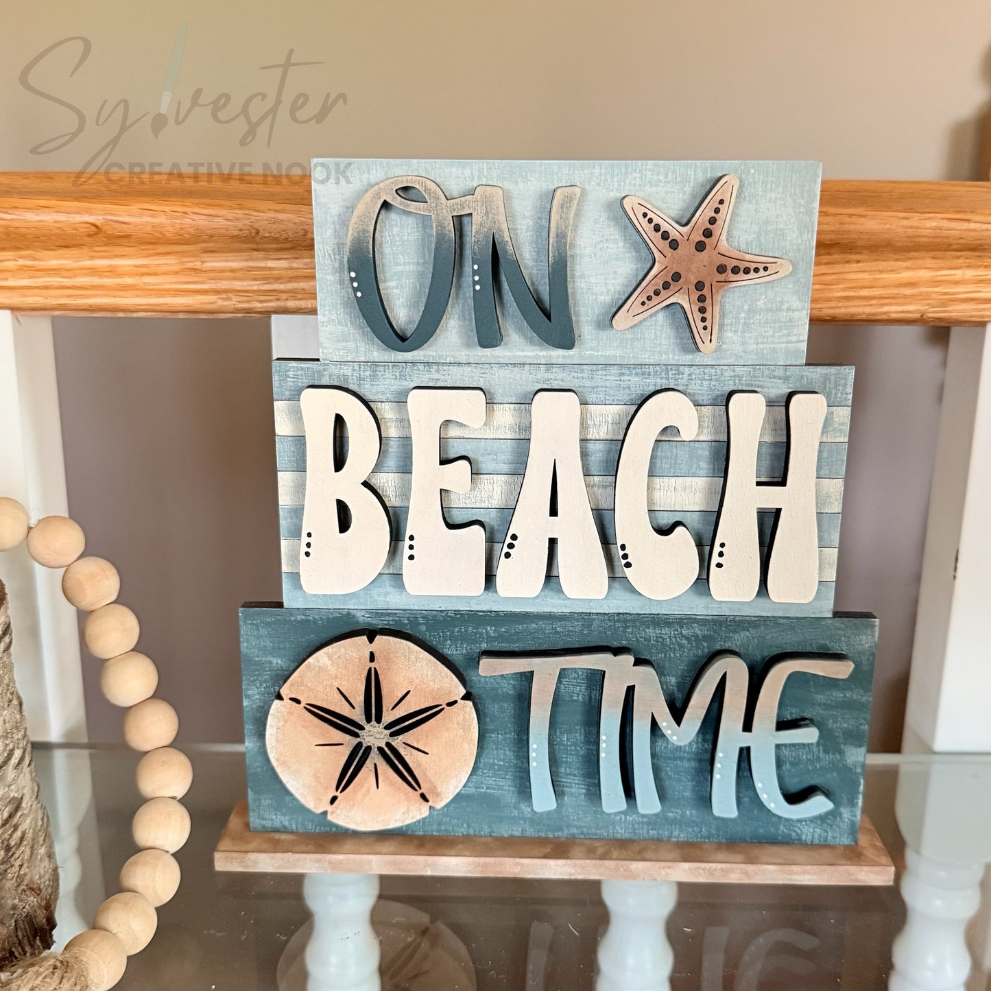 Hand Painted On Beach Time Shelf Sitter