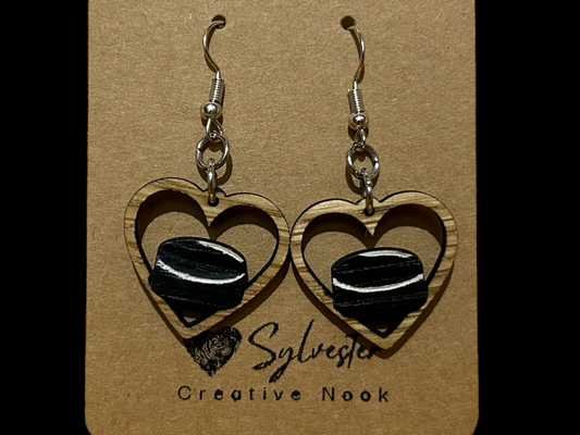 Hockey Puck Wood Earrings